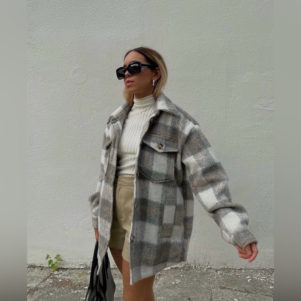 Chic Plaid Gray Teddy Jacket